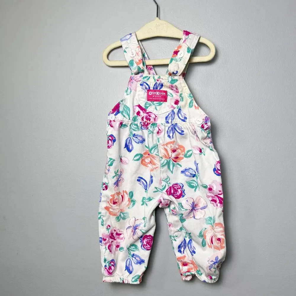 Vintage OshKosh B'Gosh Floral Overalls Made in USA size 6-9 Months Baby Girl
